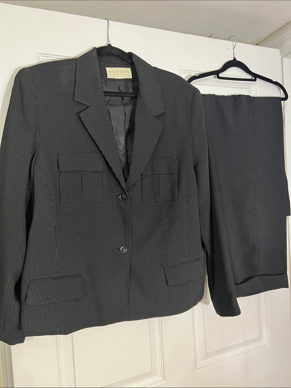 Norton McNaughton Black Micro-Check Pantsuit - Blazer & Pants